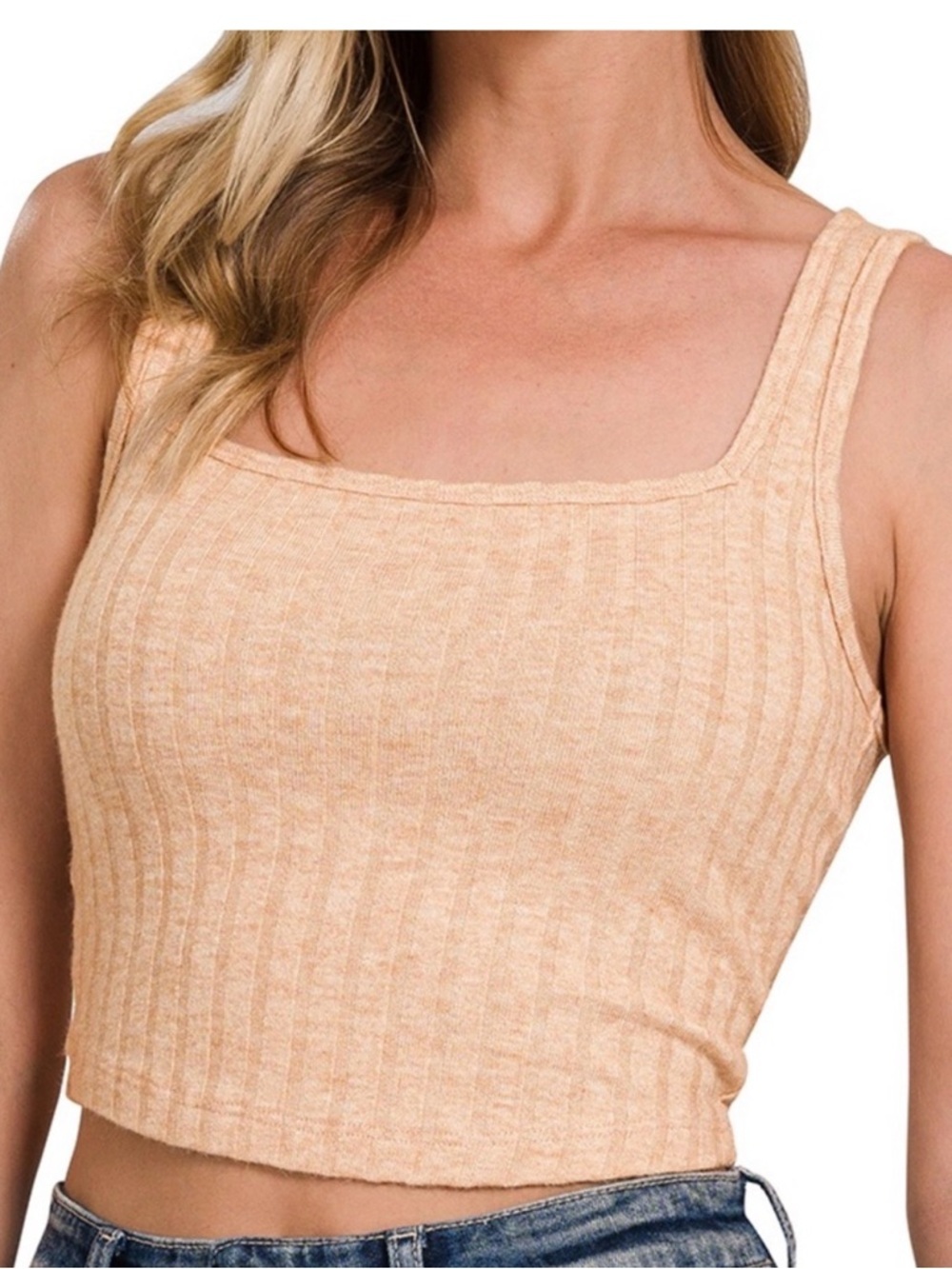 Zenana Outfitters Ribbed Square-Neck Tank Duo - Blush & Light Cream